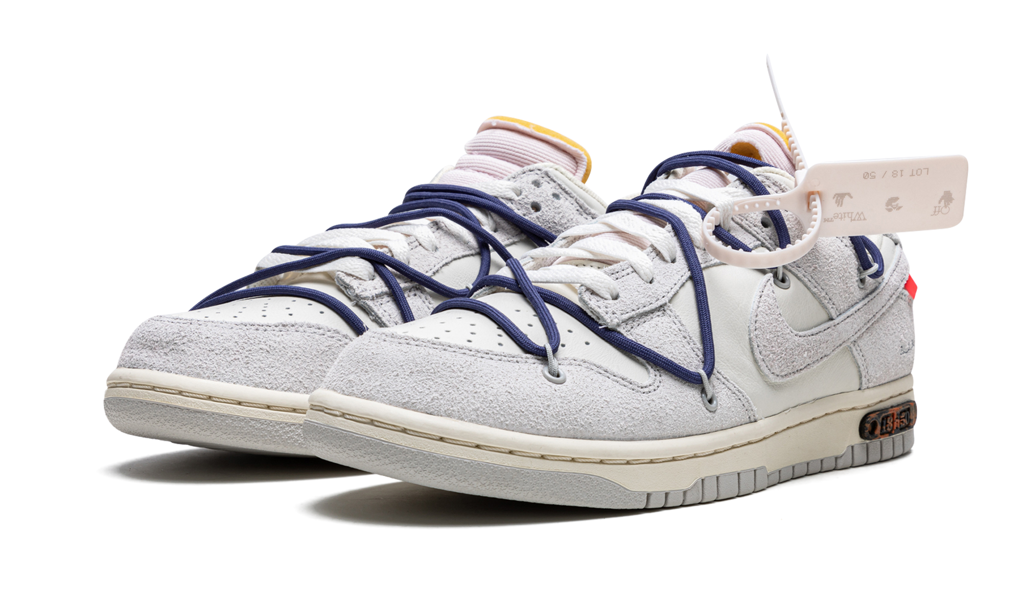 nike dunk low off white lot 18+DJ0950-112+diagnol right behind view