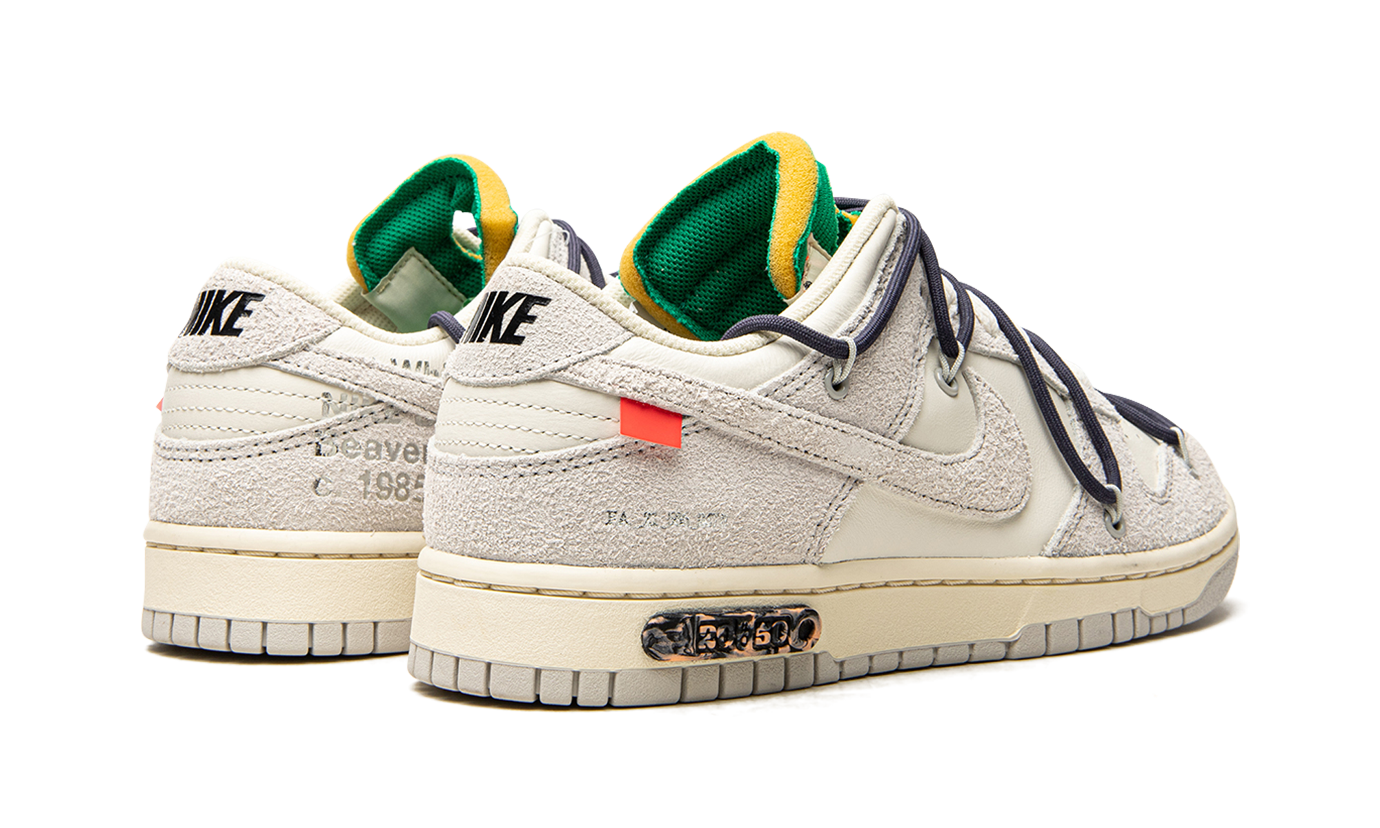 nike dunk low off white lot 20+DJ0950-115+diagnol right behind view