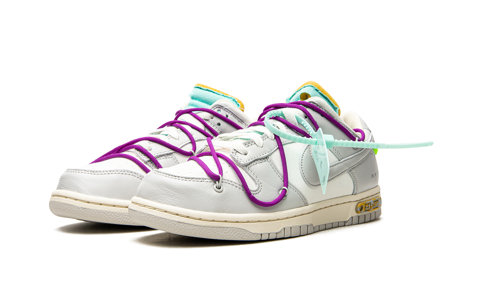 nike dunk low off white lot 21+DM1602-100+diagnol left view