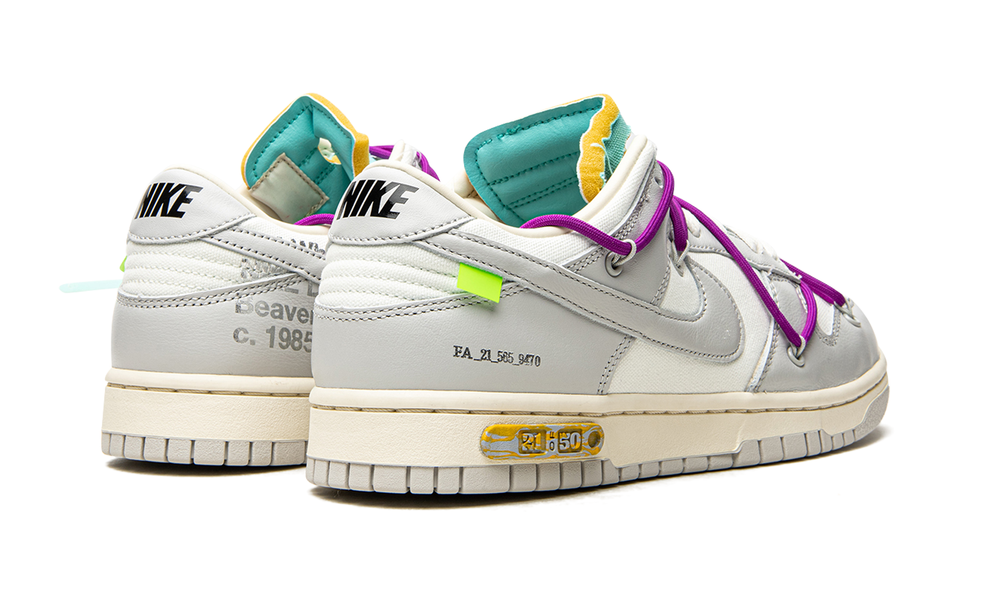 nike dunk low off white lot 21+DM1602-100+diagnol right behind view