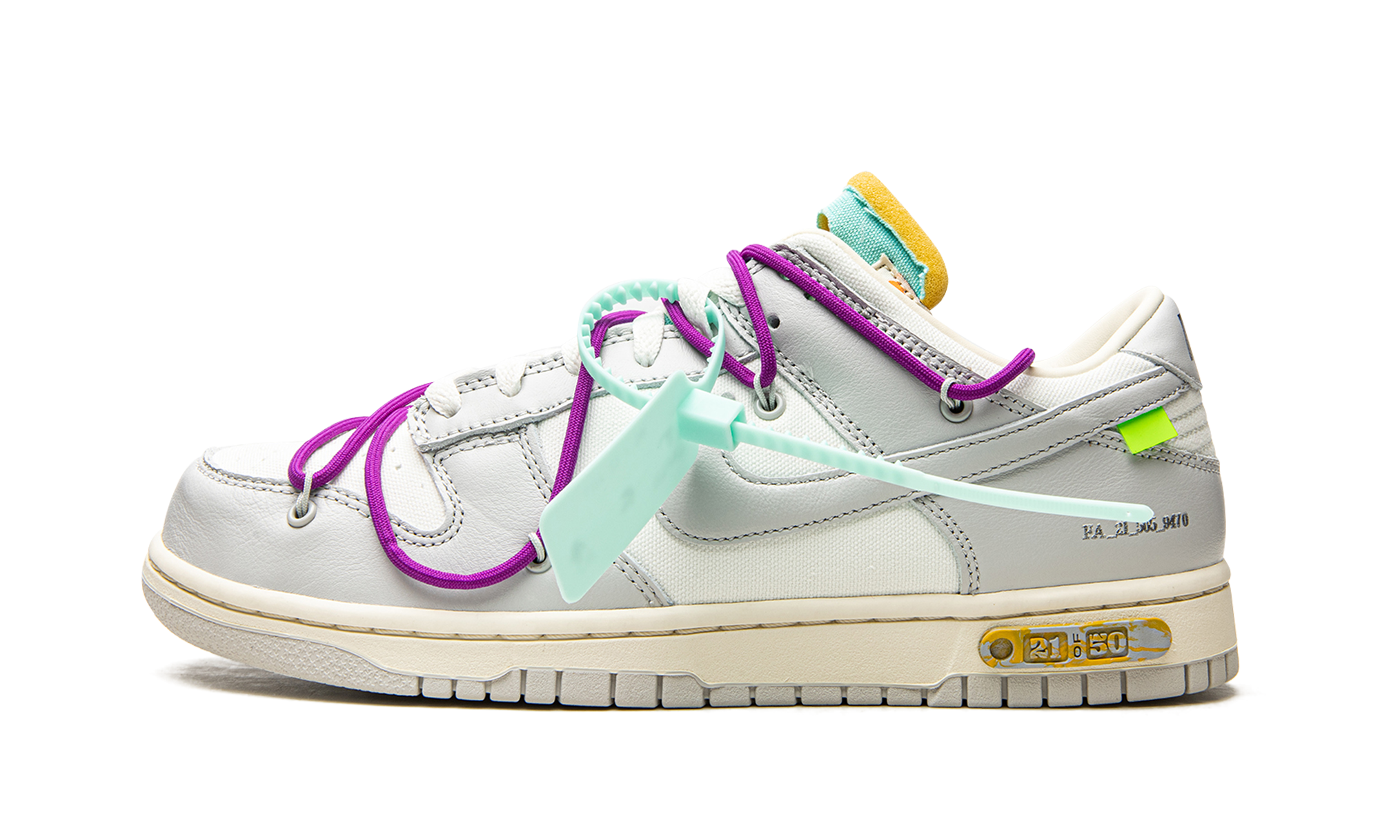 nike dunk low off white lot 21+DM1602-100+diagnol right view 1