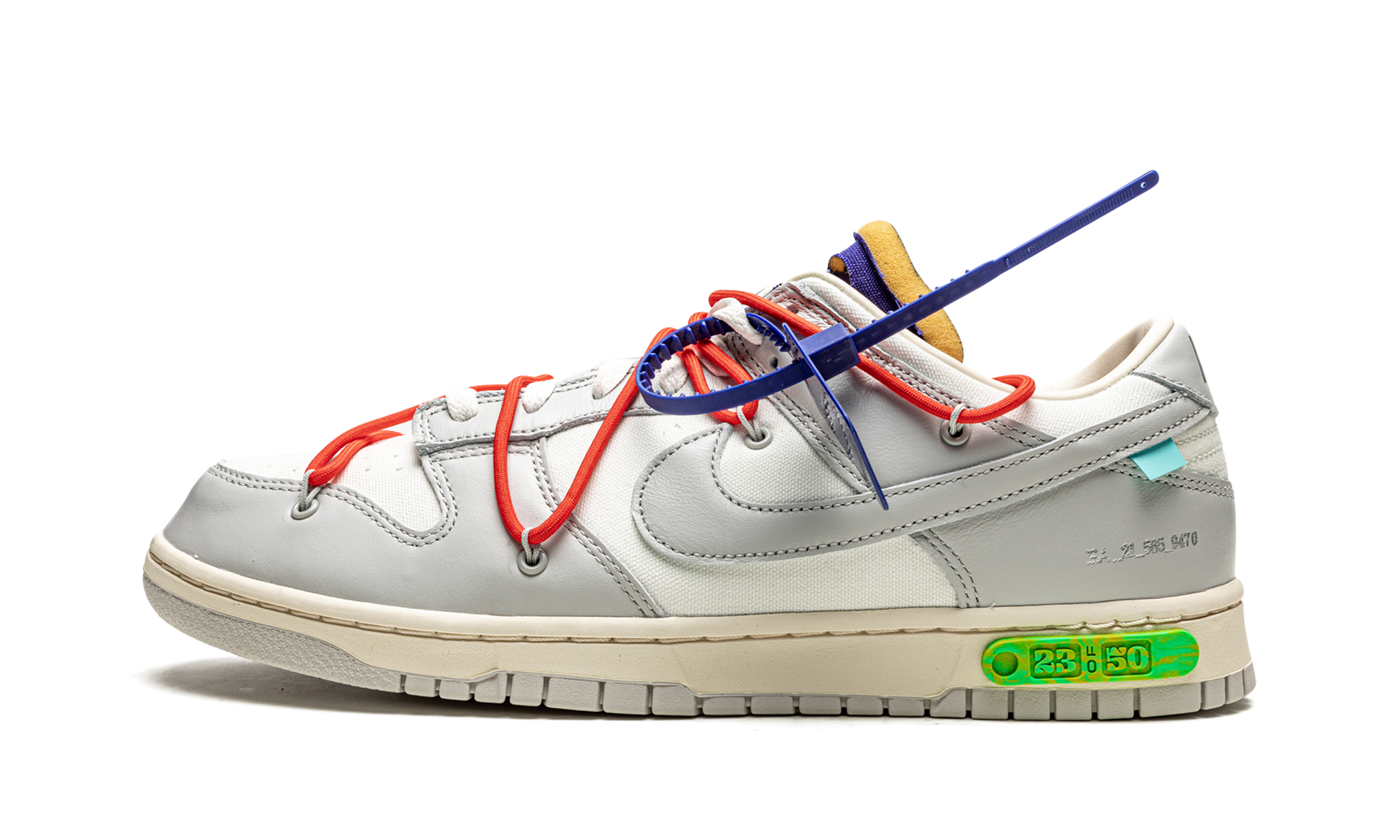 nike dunk low off white lot 23+DM1602-126+diagnol right view 1