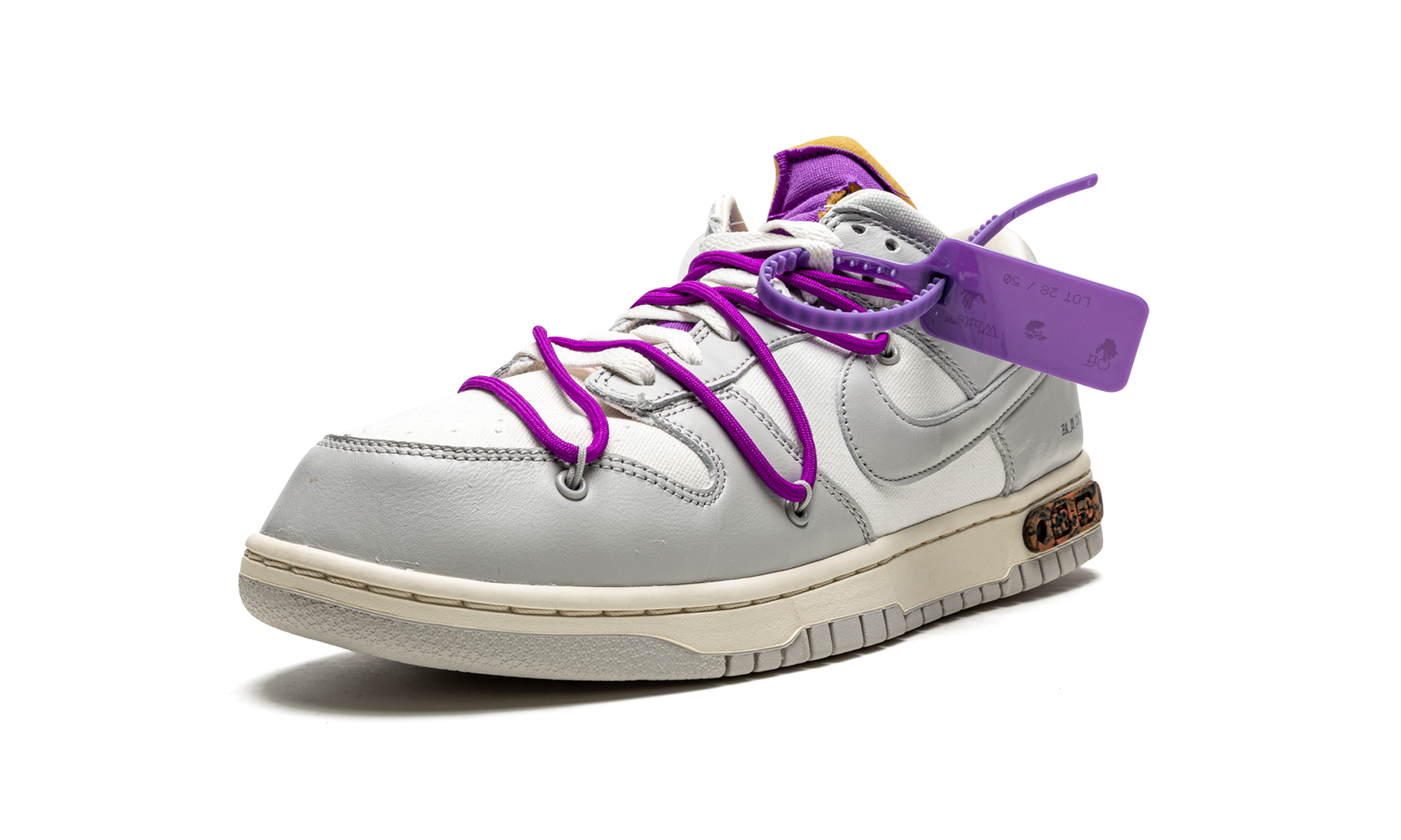 nike dunk low off white lot 28+DM1602-111+left diagnol single view
