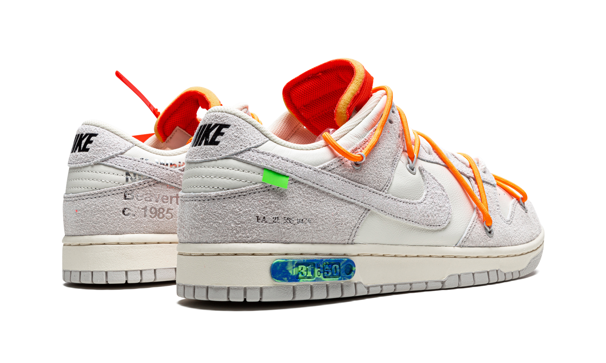 nike dunk low off white lot 31+DJ0950-116+diagnol right behind view