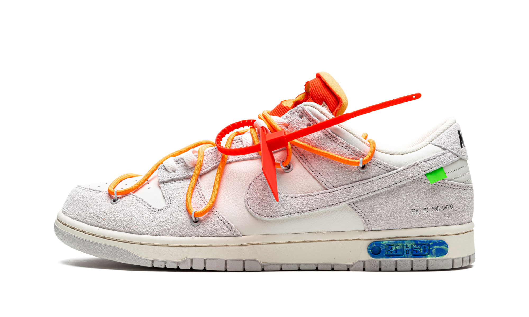 nike dunk low off white lot 31+DJ0950-116+diagnol right view 1