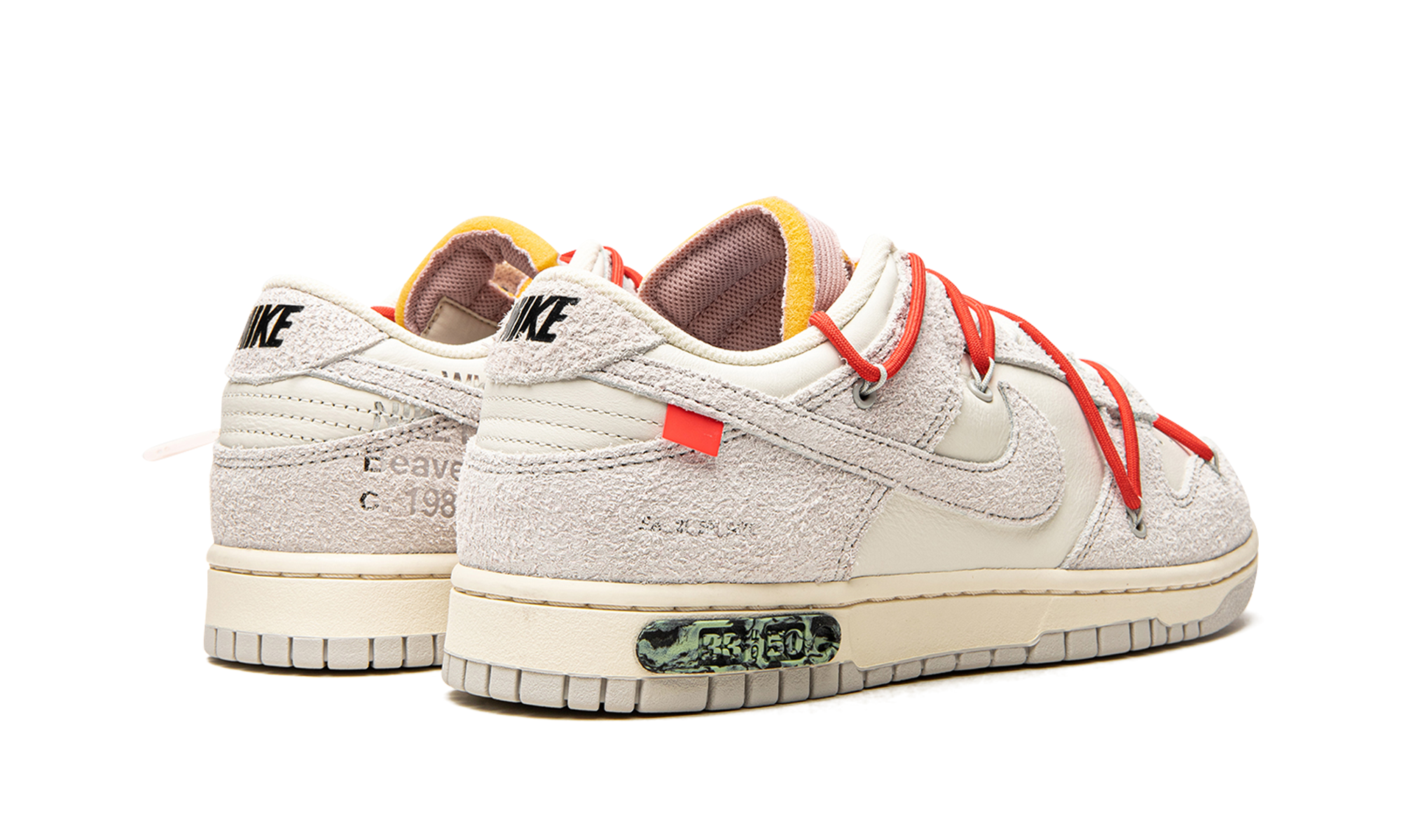 nike dunk low off white lot 33+DJ0950-118+diagnol right behind view