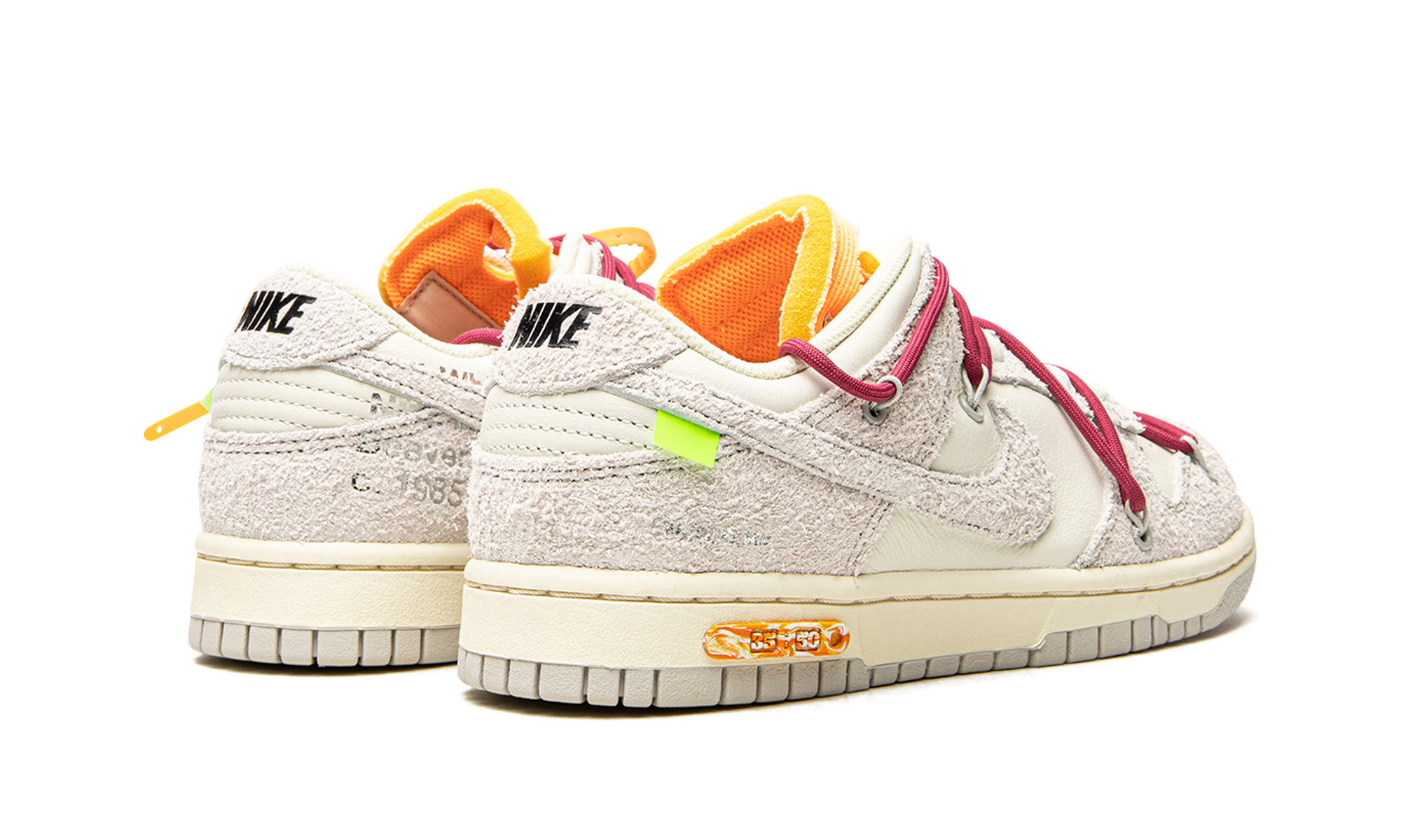 nike dunk low off white lot 35+DJ0950-114+diagnol right behind view