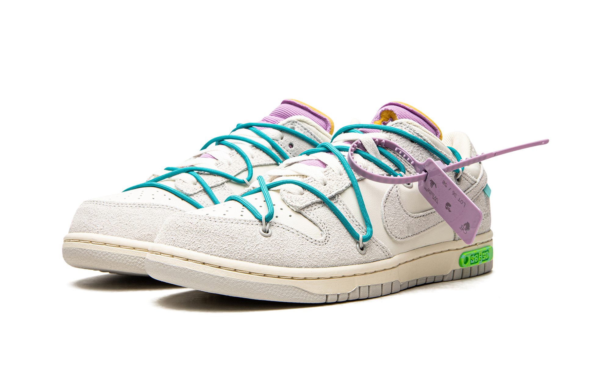 nike dunk low off white lot 36+DJ0950-107+diagnol left view