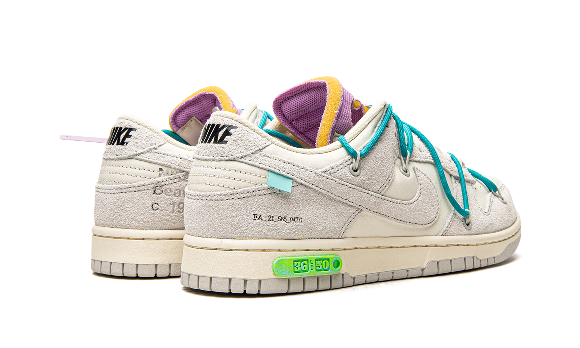 nike dunk low off white lot 36+DJ0950-107+diagnol right behind view