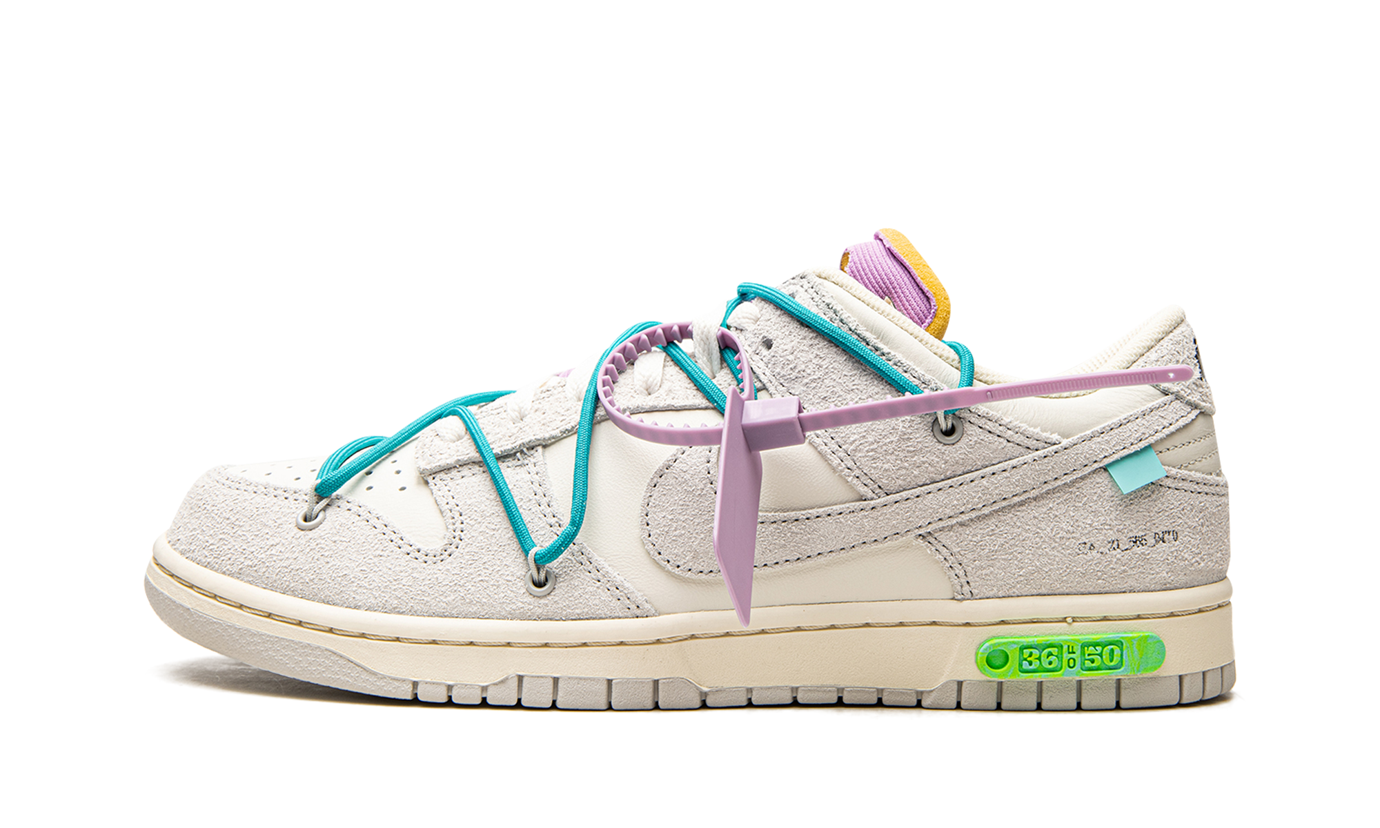 nike dunk low off white lot 36+DJ0950-107+diagnol right view 1