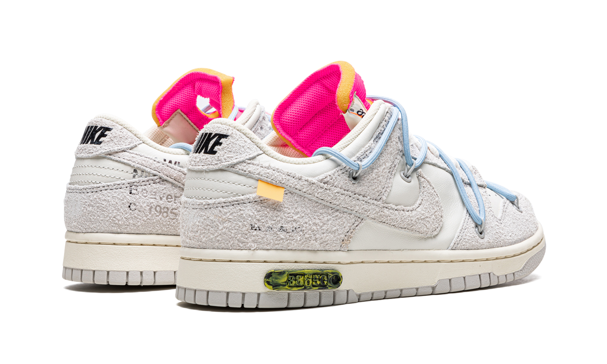 nike dunk low off white lot 38+DJ0950-113+diagnol right behind view