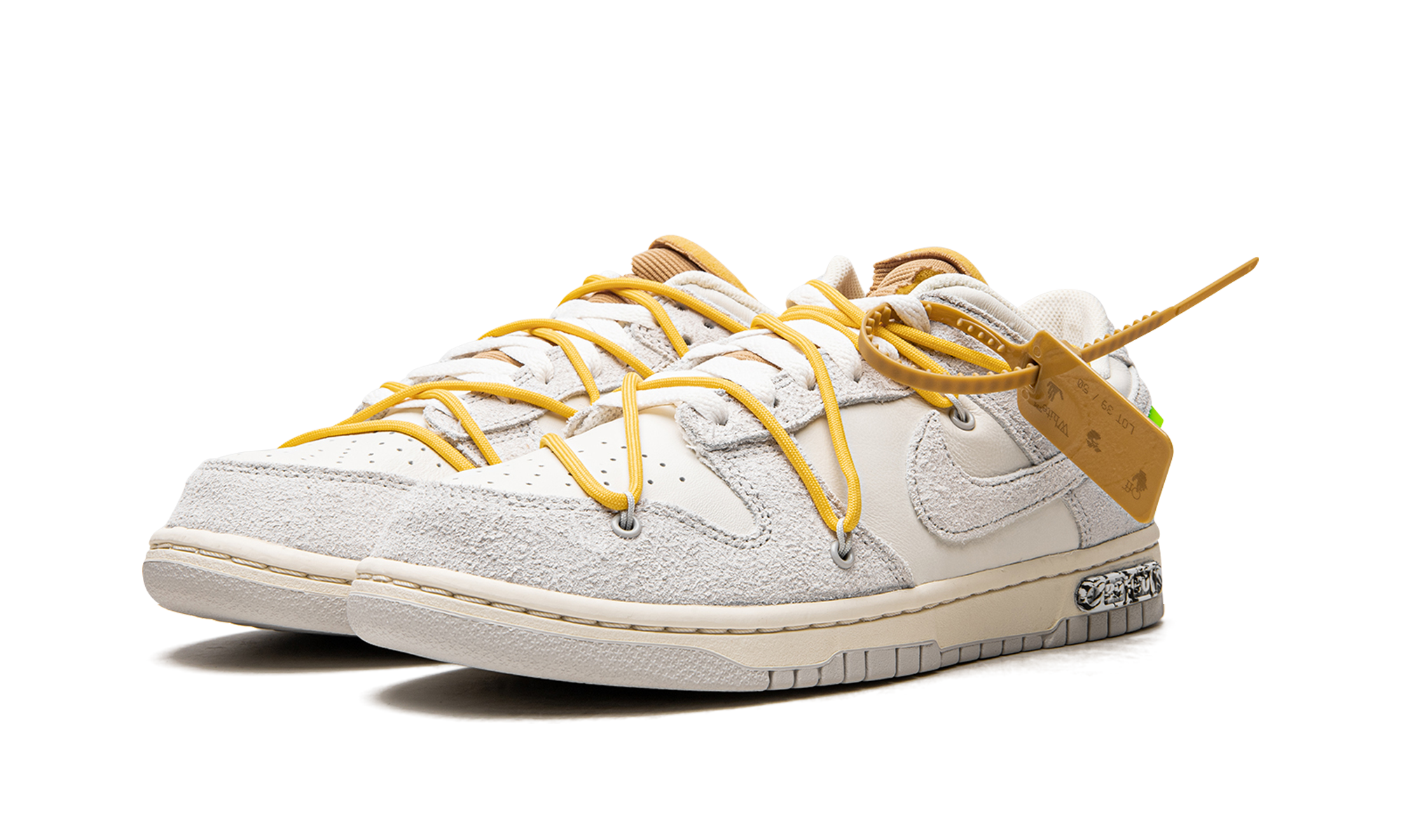 nike dunk low off white lot 39+DJ0950-109+diagnol left view