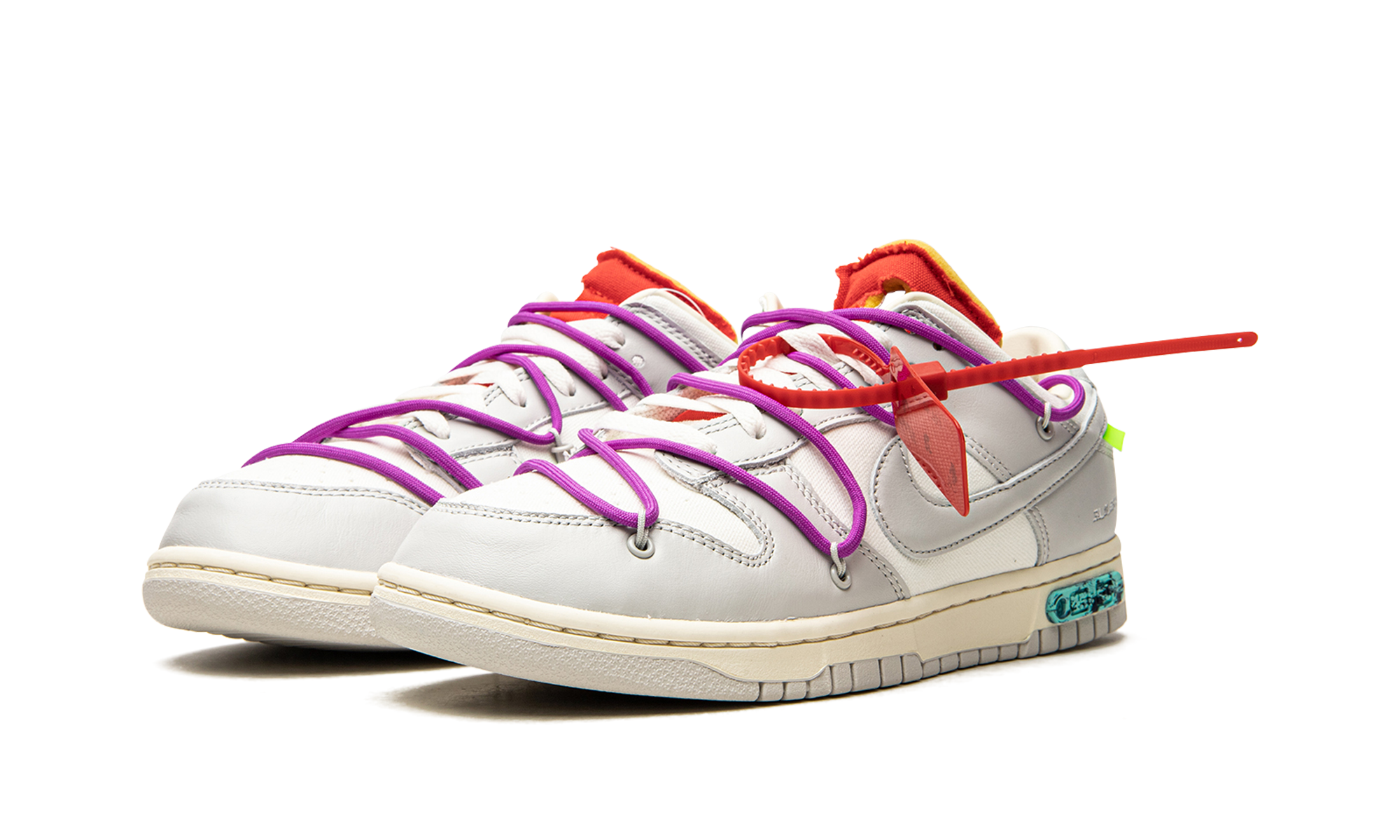 nike dunk low off white lot 45+DM1602-101+diagnol left view