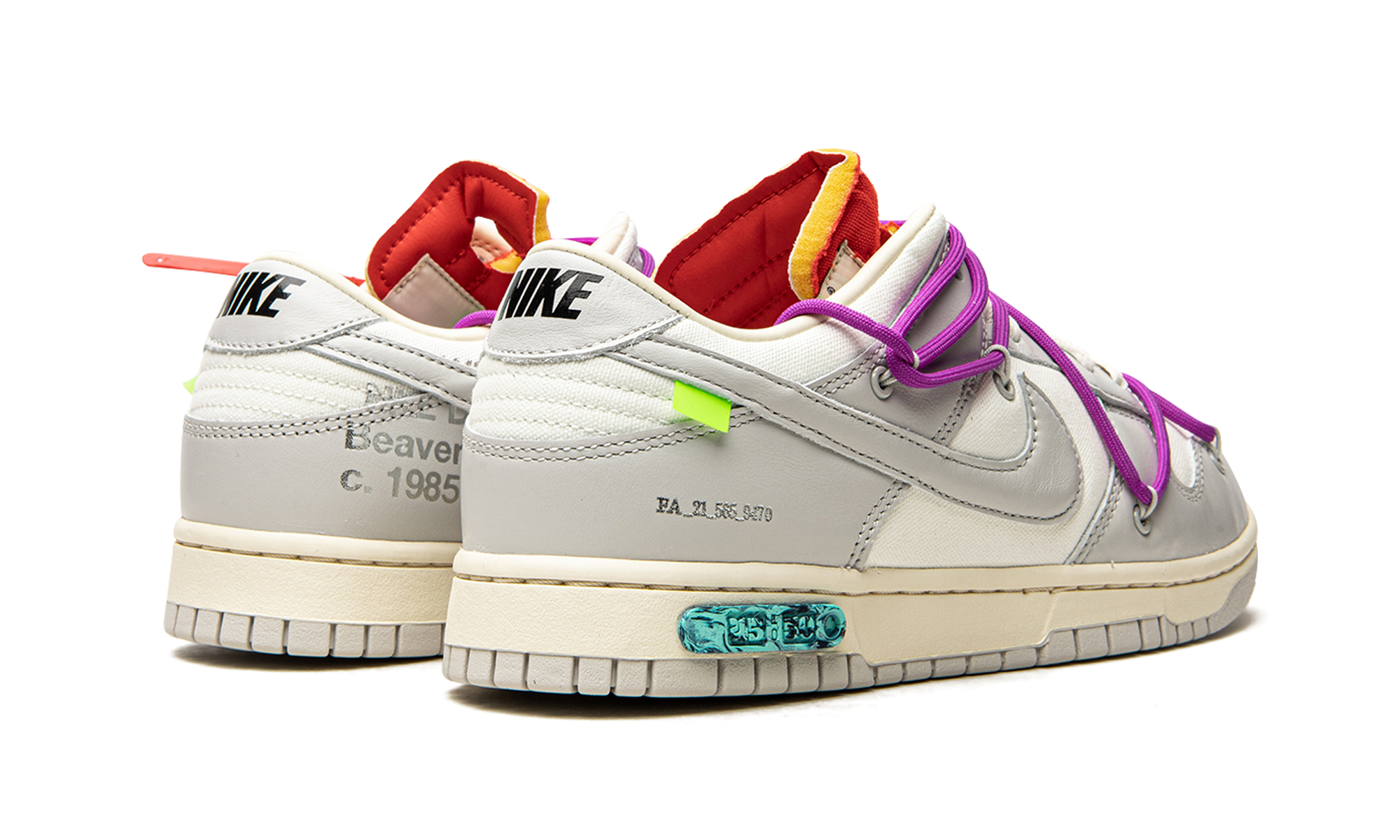 nike dunk low off white lot 45+DM1602-101+diagnol right behind view