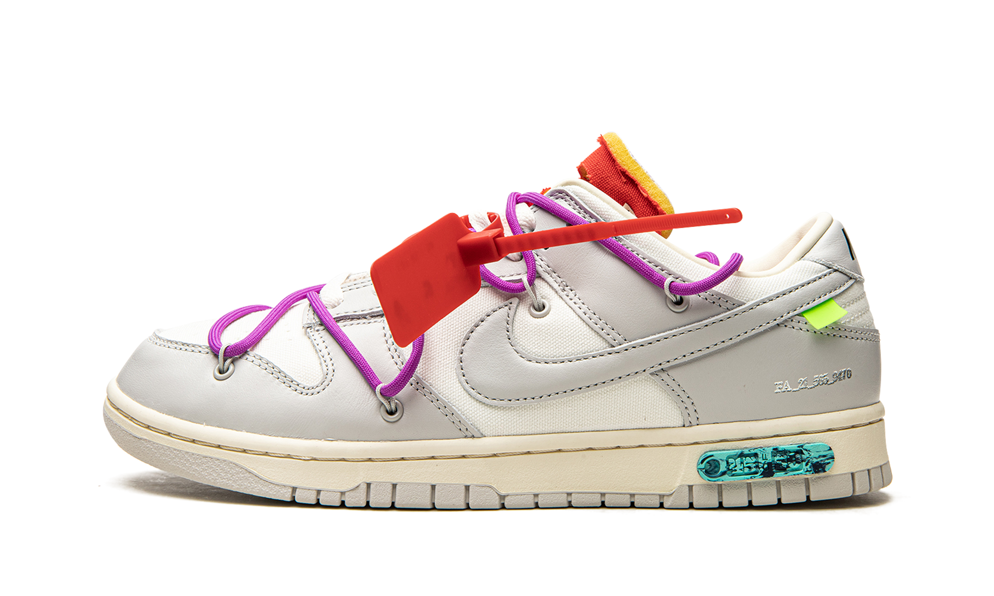 nike dunk low off white lot 45+DM1602-101+diagnol right view 1