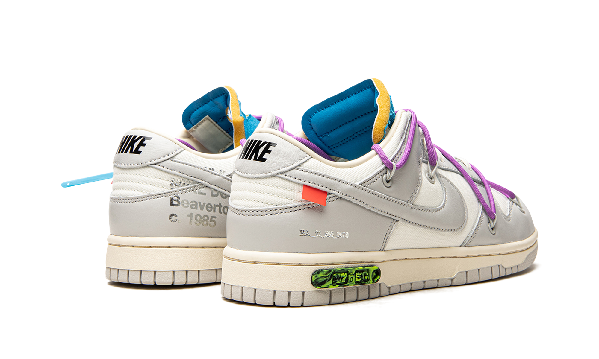 nike dunk low off white lot 47+DM1602-125+diagnol right behind view