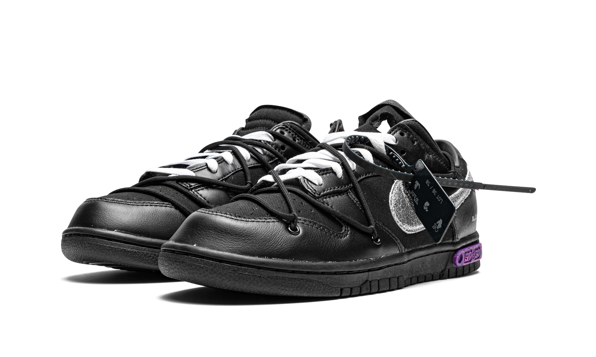 nike dunk low off white lot 50+DM1602-001+diagnol left view