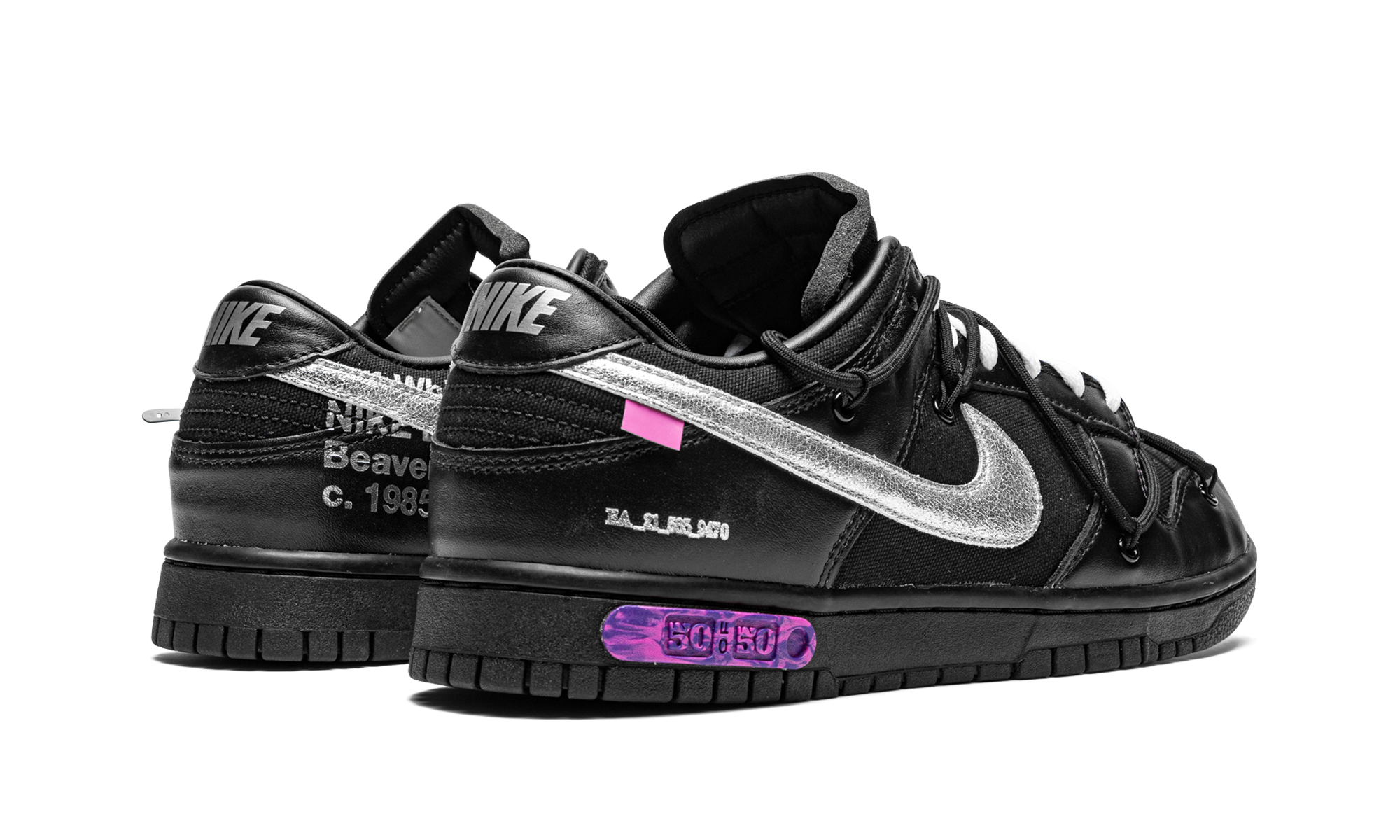 nike dunk low off white lot 50+DM1602-001+diagnol right behind view