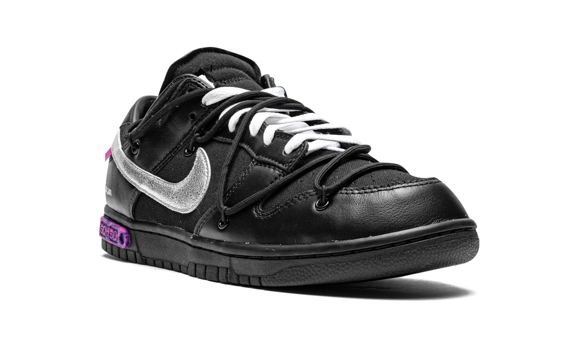 nike dunk low off white lot 50+DM1602-001+diagnol right view
