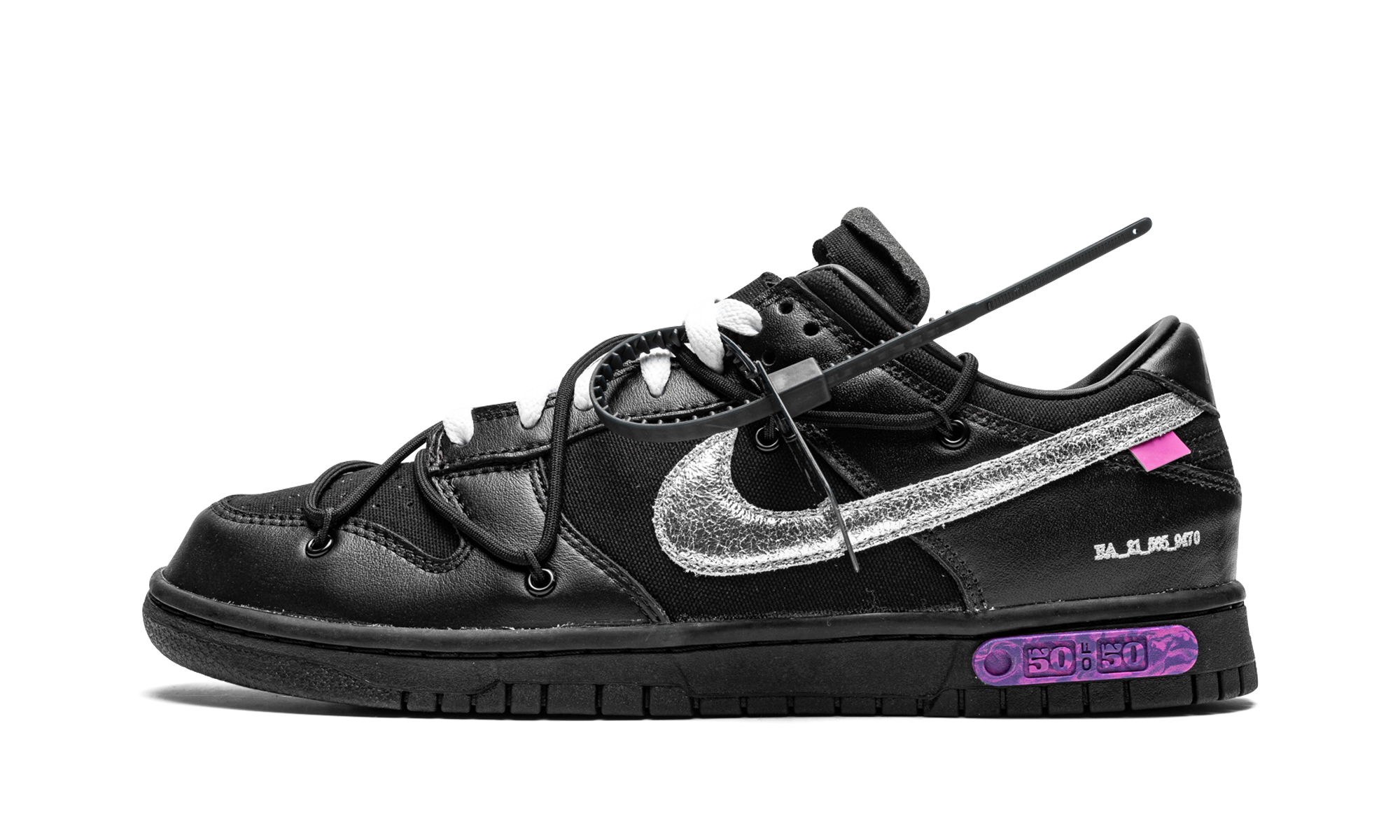 nike dunk low off white lot 50+DM1602-001+diagnol right view 1