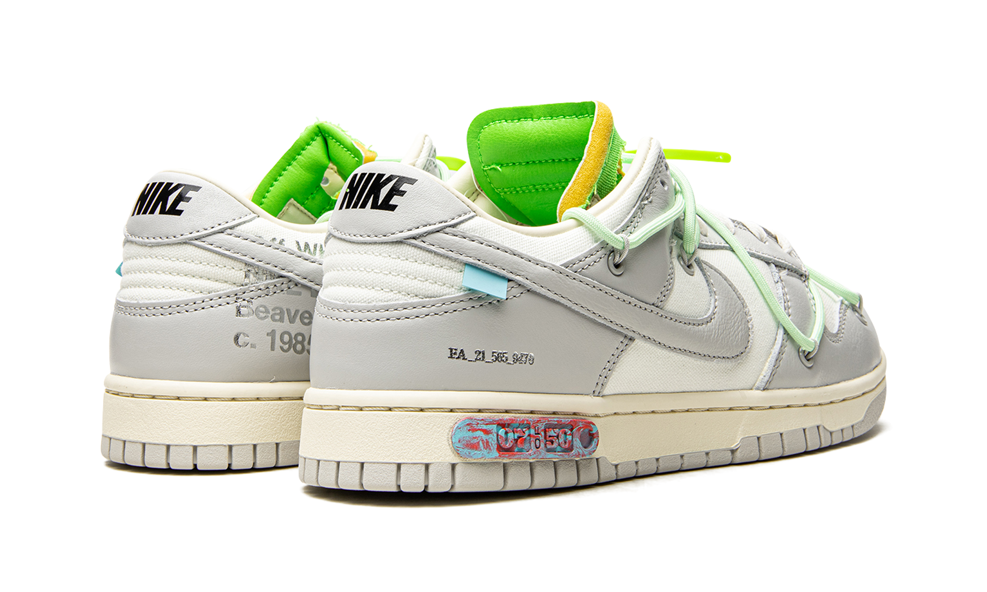 nike dunk low off white lot 7+DM1602-108+diagnol right behind view
