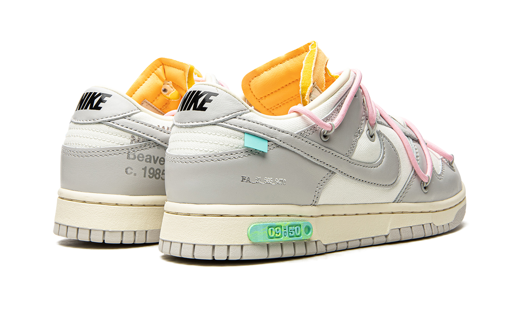 nike dunk low off white lot 9+DM1602-109+diagnol right behind view