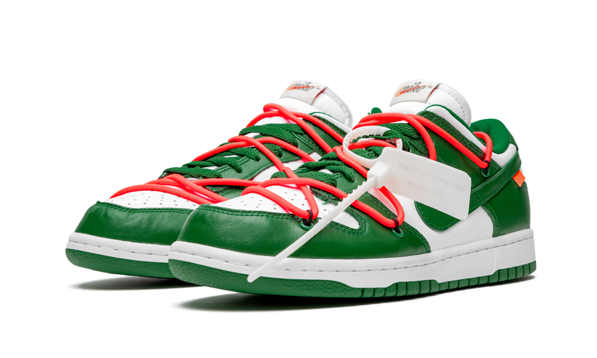 nike dunk low off white pine green+CT0856-100+diagnol left view