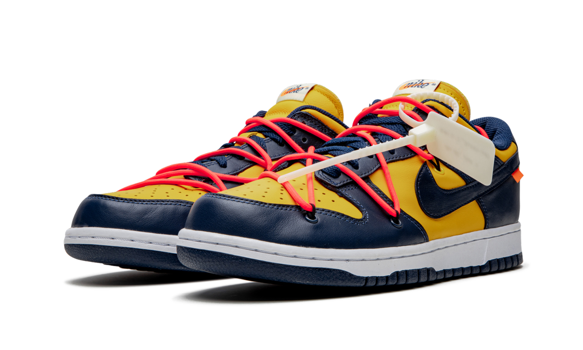 nike dunk low off white university gold+CT0856-700+diagnol left view