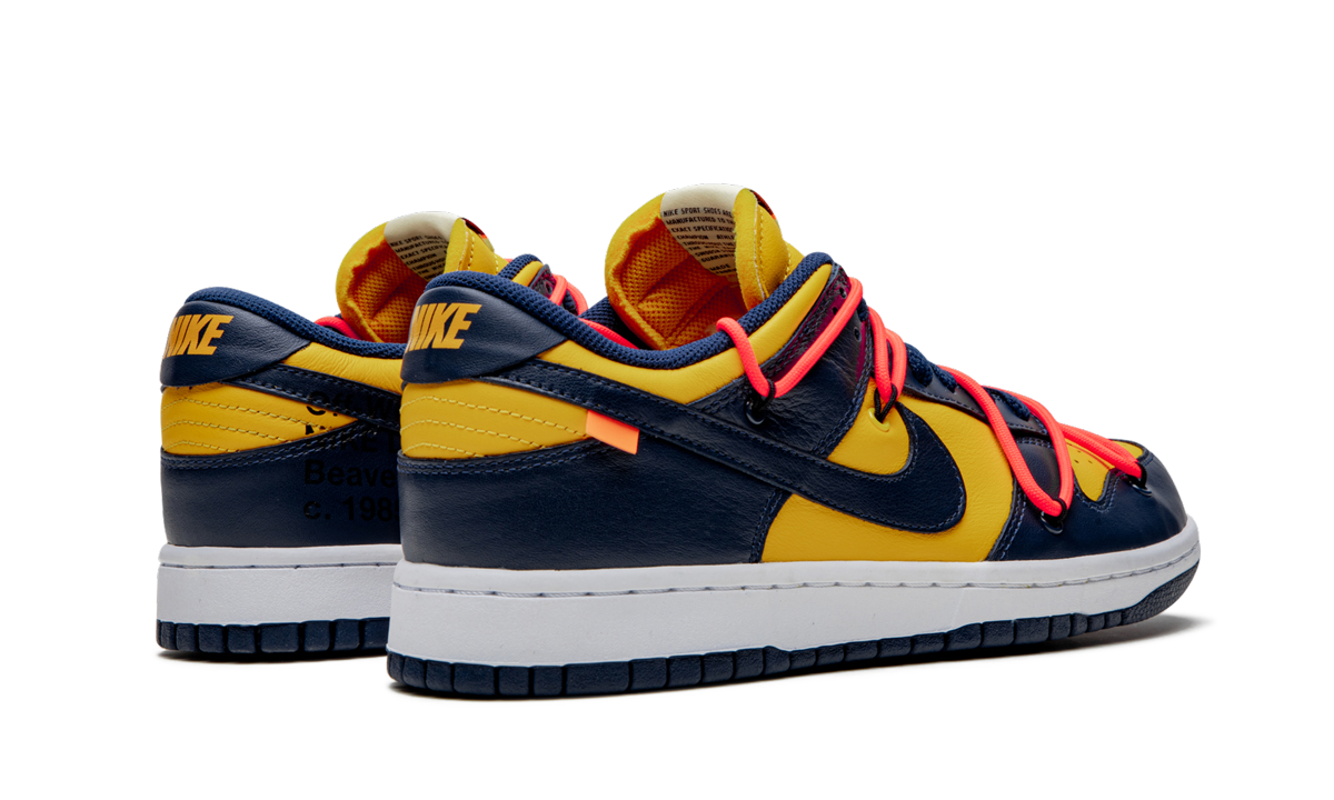 nike dunk low off white university gold+CT0856-700+diagnol right behind view