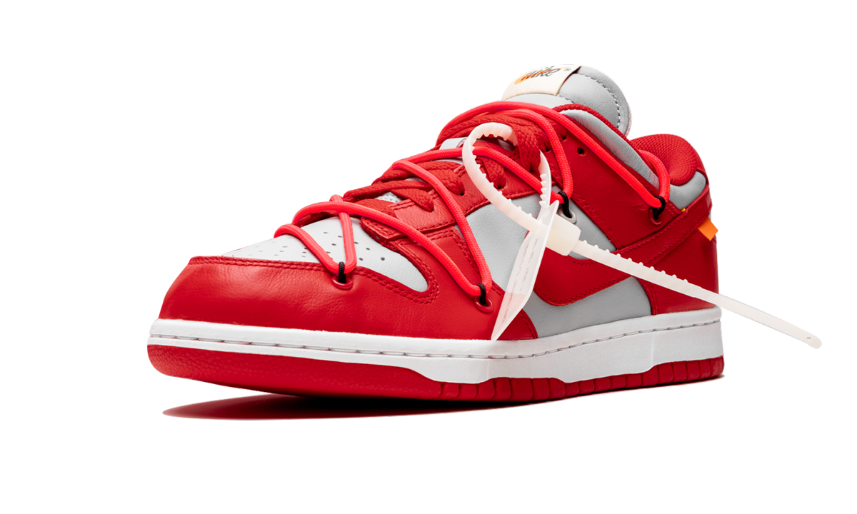 nike dunk low off white university red+CT0856-600+left diagnol single view