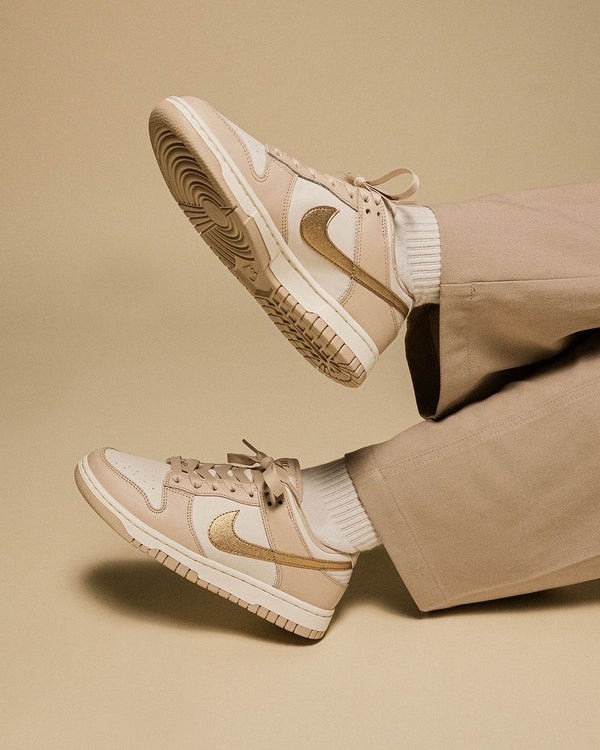 Nike Dunk Low Phantom Metallic Gold (Women's), Lifestyle View 2, SKU DX5930-001