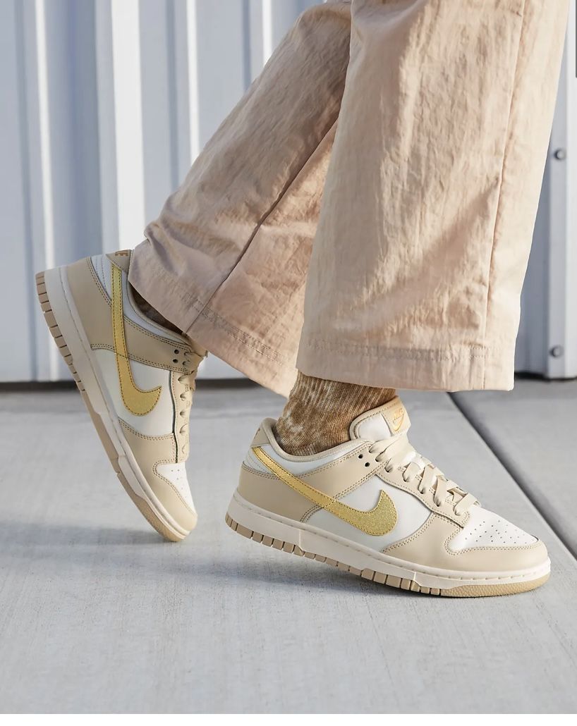 Nike Dunk Low Phantom Metallic Gold (Women's), Lifestyle View 1, SKU DX5930-001