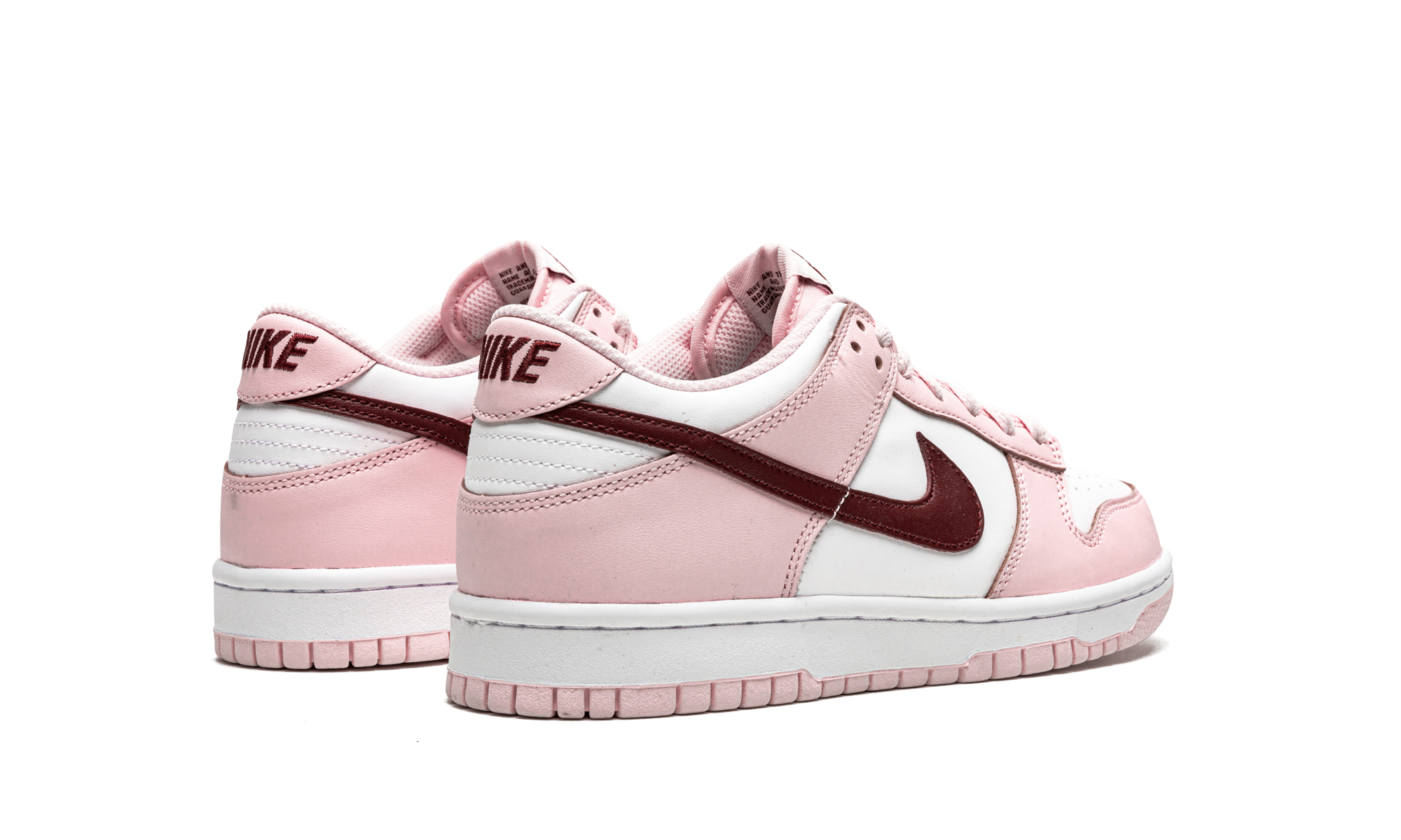 nike dunk low pink foam red white gs+CW1590-601+diagnol right behind view