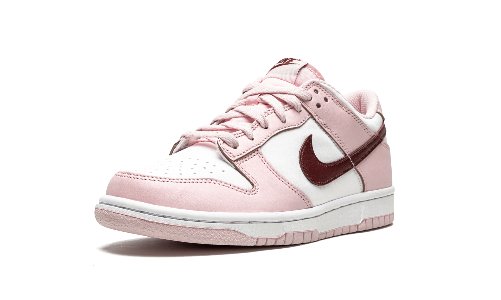 nike dunk low pink foam red white gs+CW1590-601+left diagnol single view