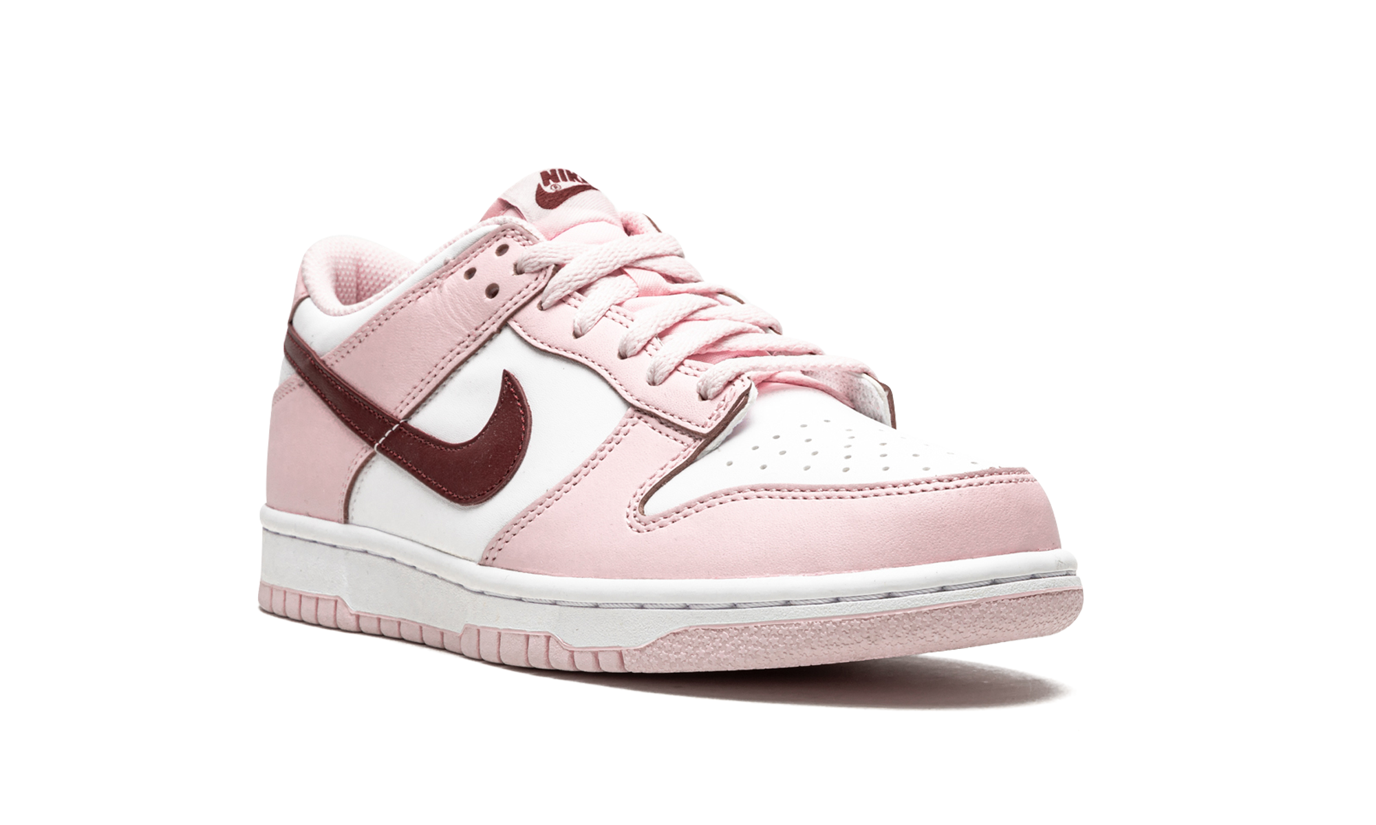 nike dunk low pink foam red white gs+CW1590-601+diagnol right view 2