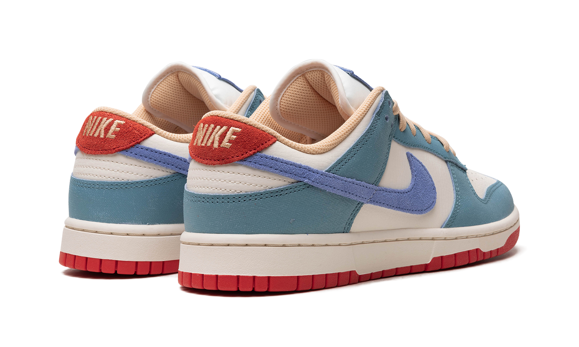 nike dunk low premium denim turquoise+HJ9112-110+diagnol right behind view