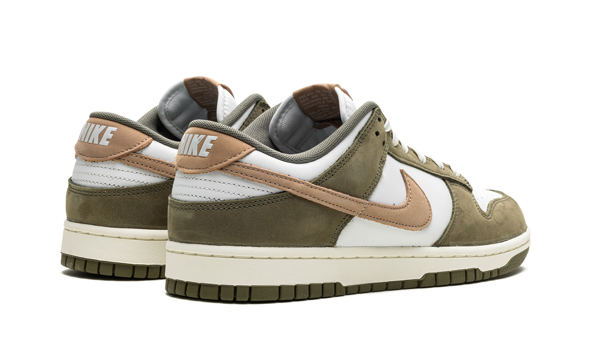 nike dunk low premium medium olive hemp+FQ8250-200+diagnol right behind view