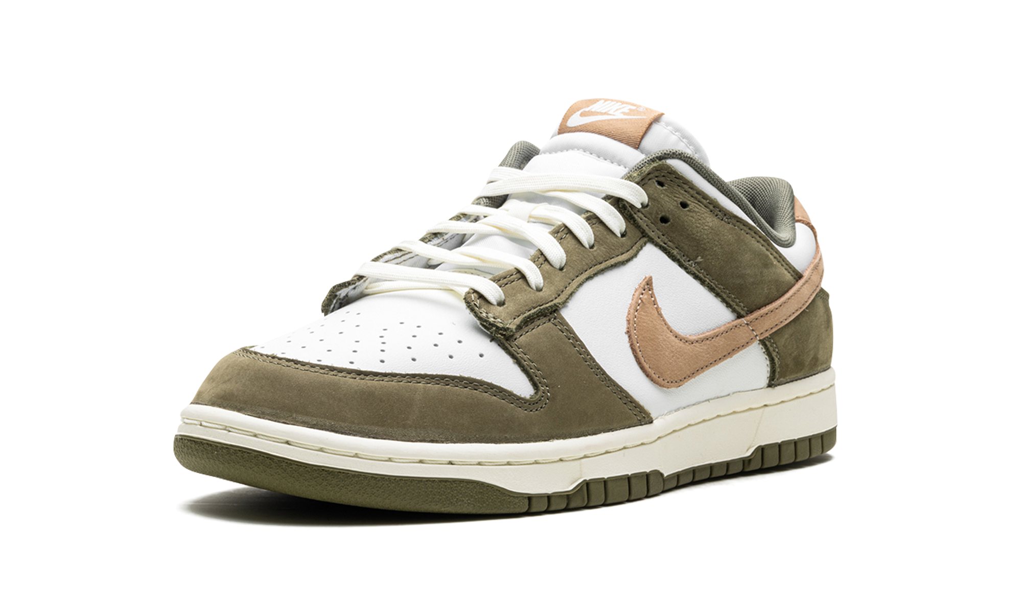 nike dunk low premium medium olive hemp+FQ8250-200+left diagnol single view