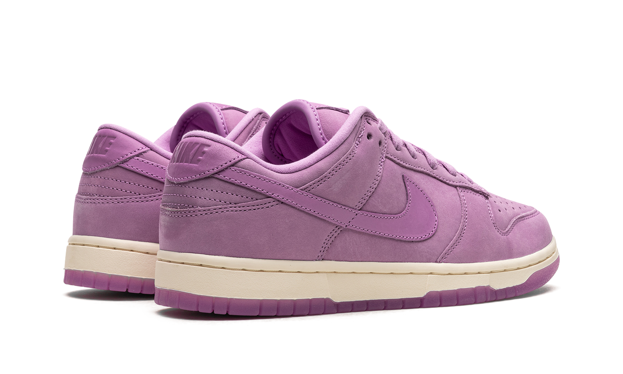nike dunk low prm mf rush fuchsia women s+DV7415-500+diagnol right behind view