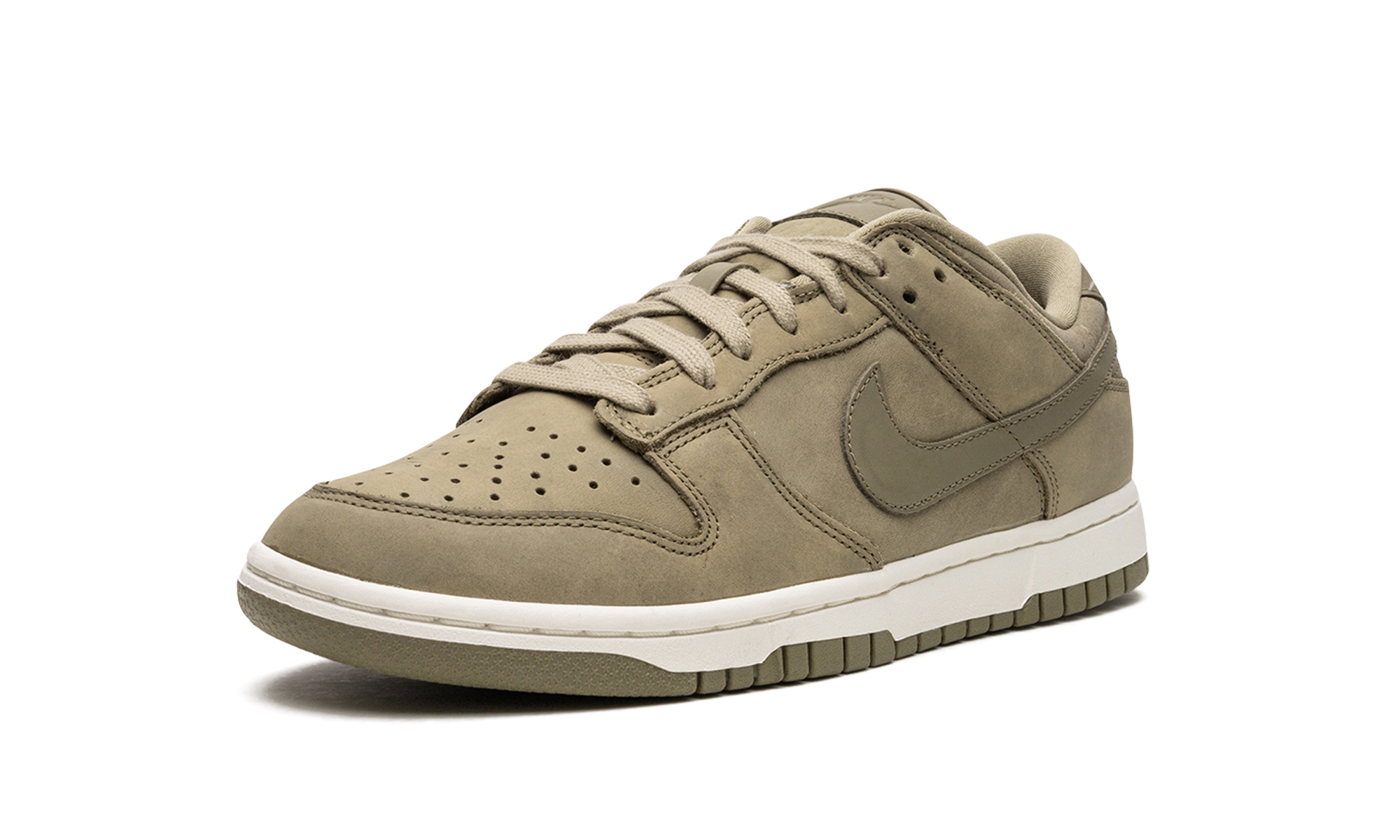 nike dunk low prm neutral olive women s+DV7415-200+left diagnol single view