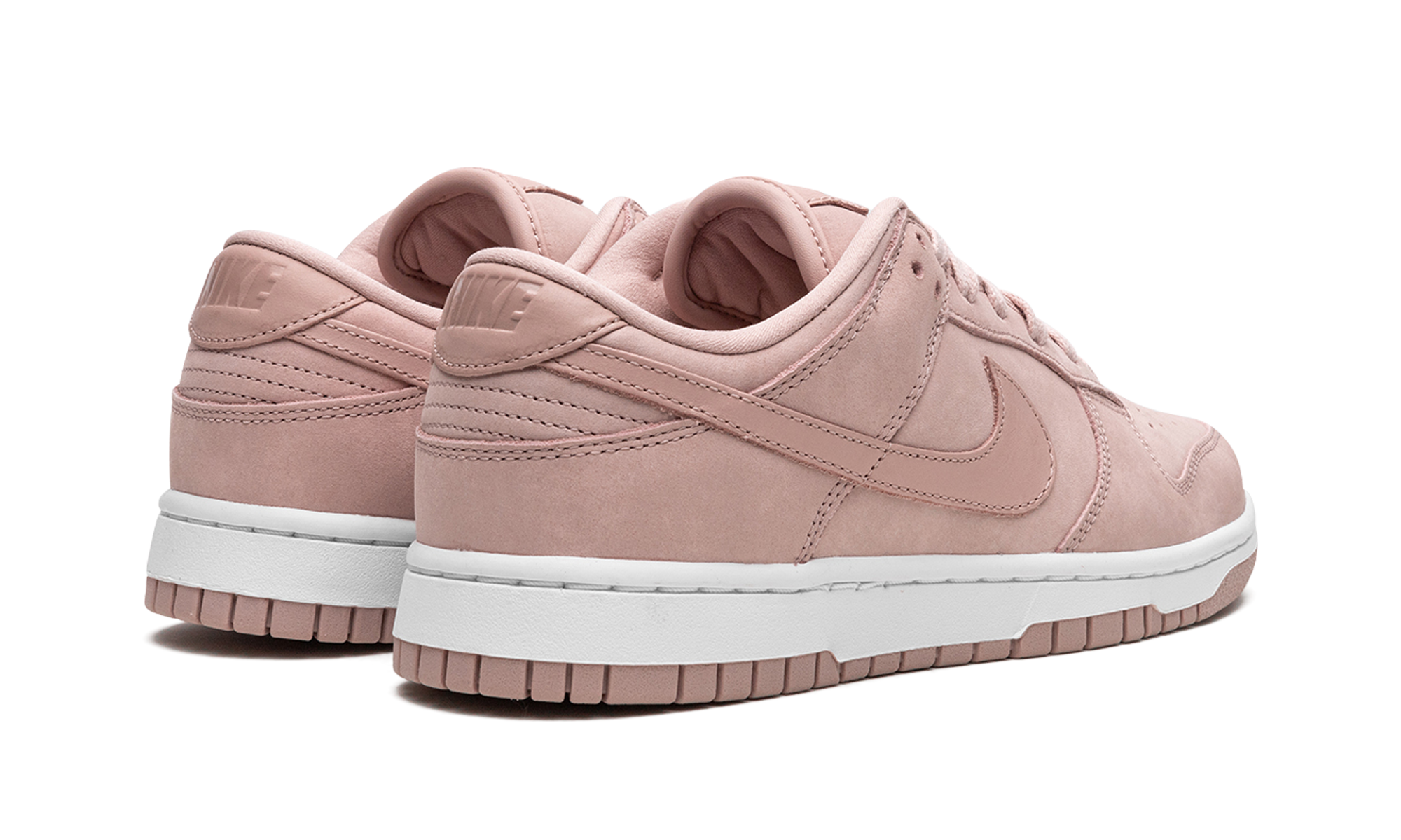 nike dunk low prm pink oxford women s+DV7415-600+diagnol right behind view