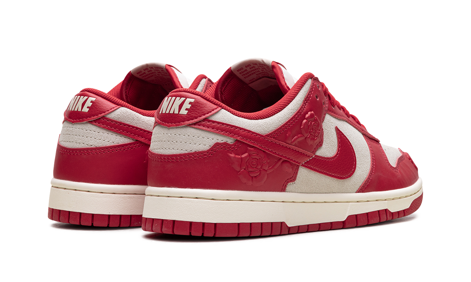 nike dunk low red roses women s+HF1986-100+diagnol right behind view