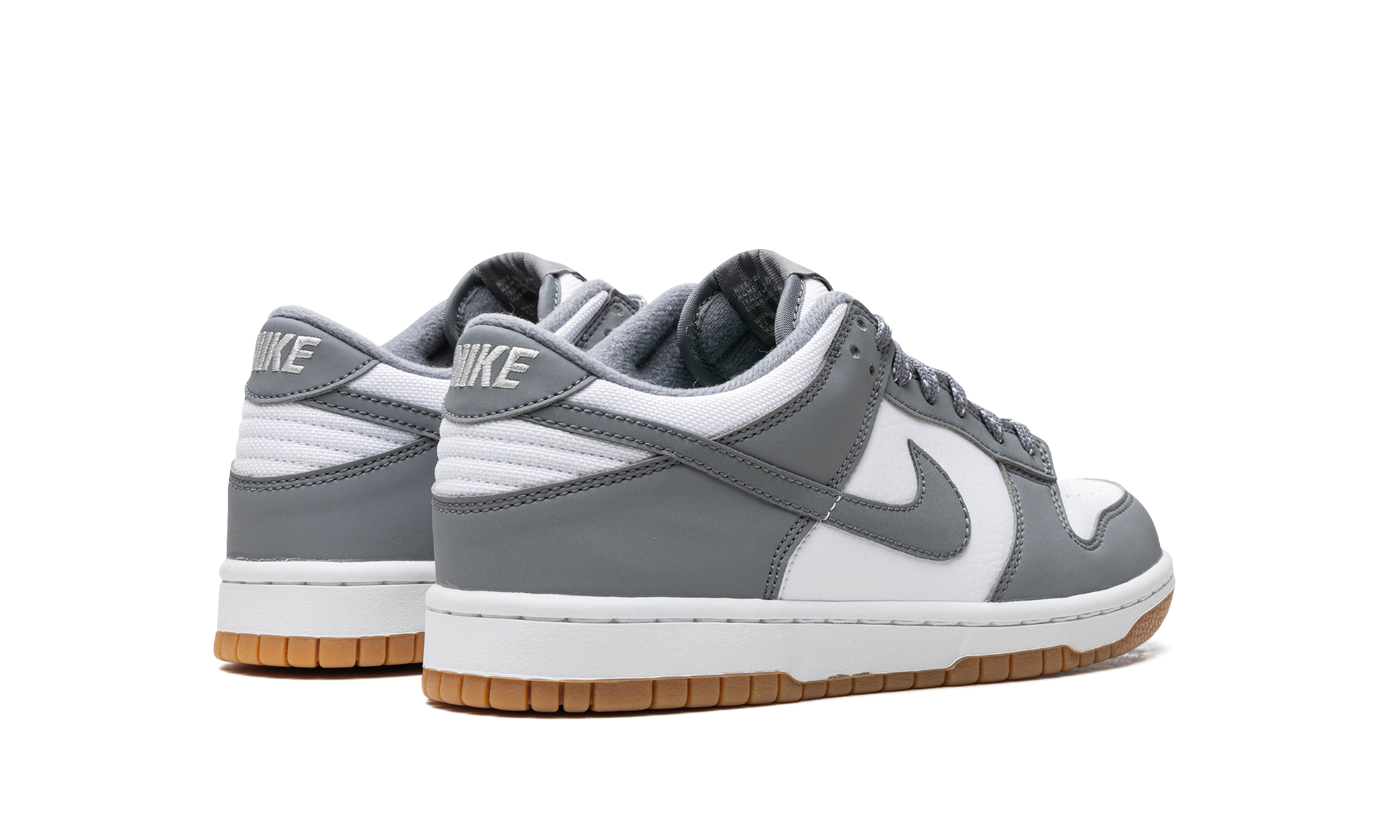 nike dunk low reflective grey gs+FV0374-100+diagnol right behind view