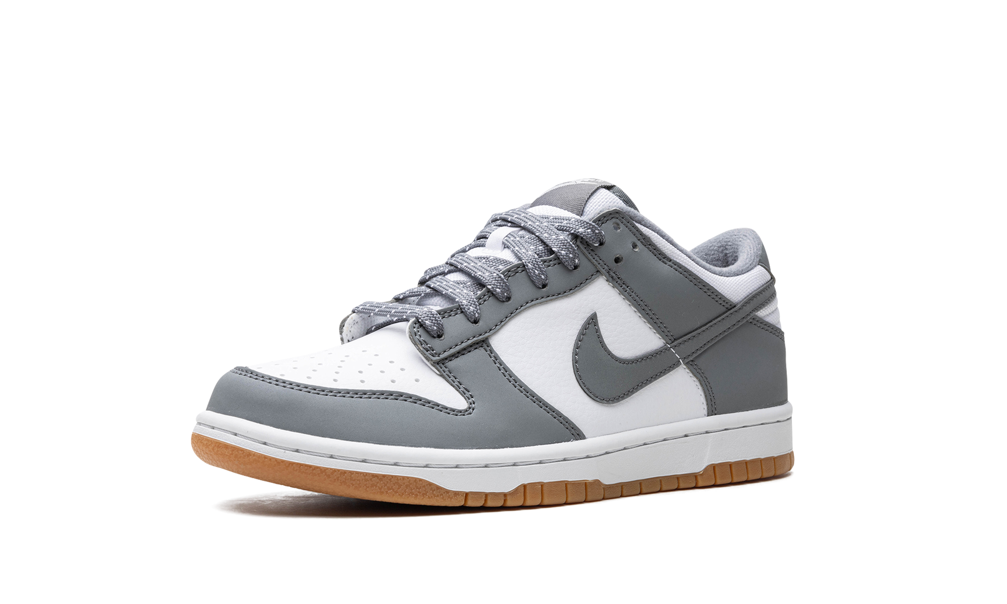 nike dunk low reflective grey gs+FV0374-100+left diagnol single view
