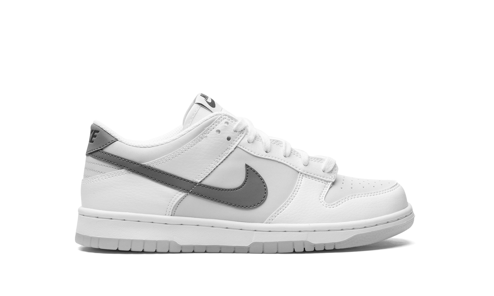 nike dunk low reflective swoosh white gs+FV0365-100+right view