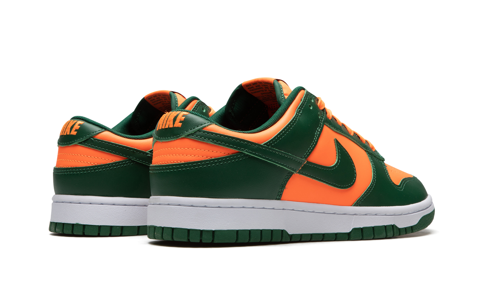 nike dunk low retro miami hurricanes+DD1391-300+diagnol right behind view
