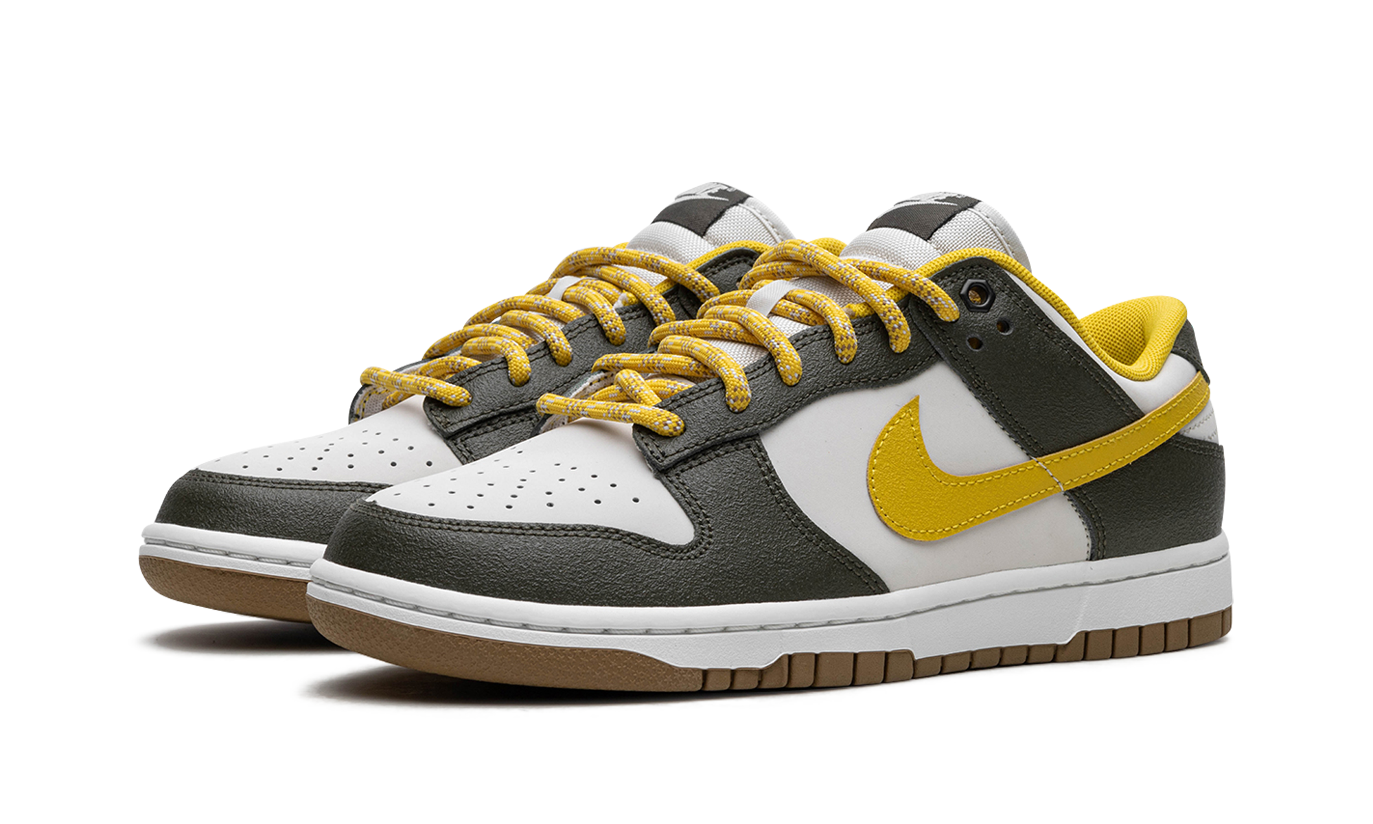 nike dunk low retro premium cargo khaki vivid sulfur+FV3629-371+diagnol left view