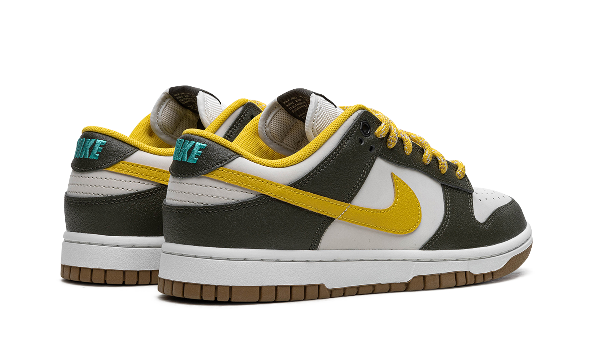 nike dunk low retro premium cargo khaki vivid sulfur+FV3629-371+diagnol right behind view