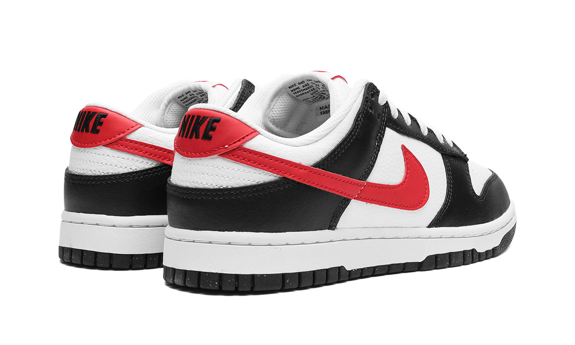 nike dunk low retro red swoosh panda+FB3354-001+diagnol right behind view