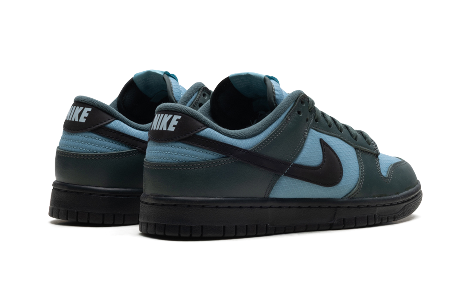 nike dunk low retro se vintage green denim turquoise anthracite black+FZ3052-300+diagnol right behind view